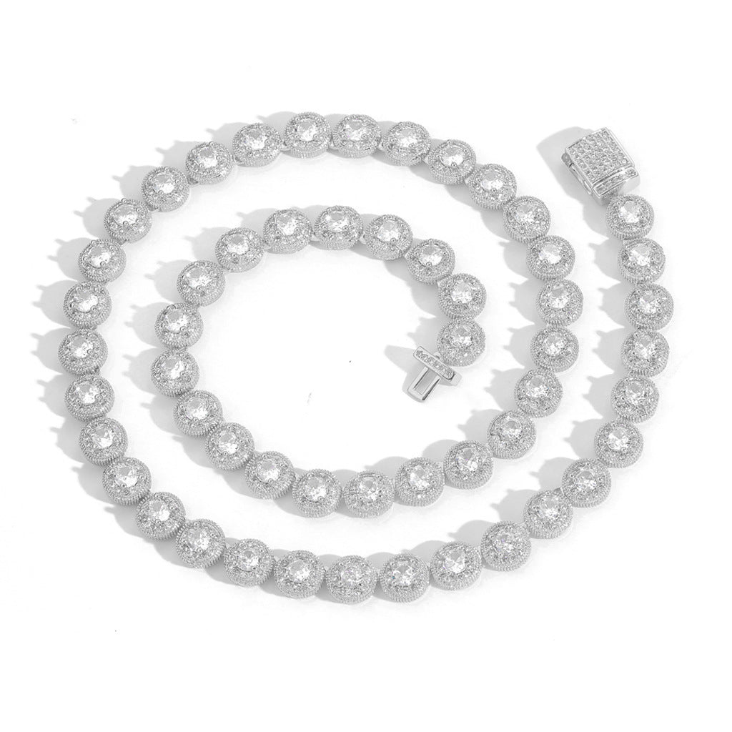 Hip Hop Round Iced Link Cubic Zirconia Necklace for Men