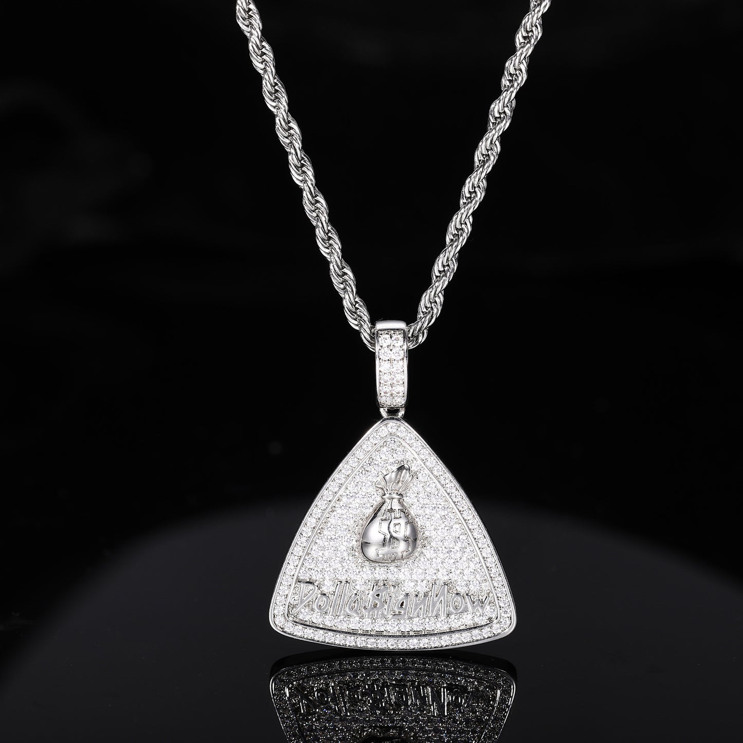 Iced Out Triangle Money Bag Pendant Necklace with Rope Chain product image