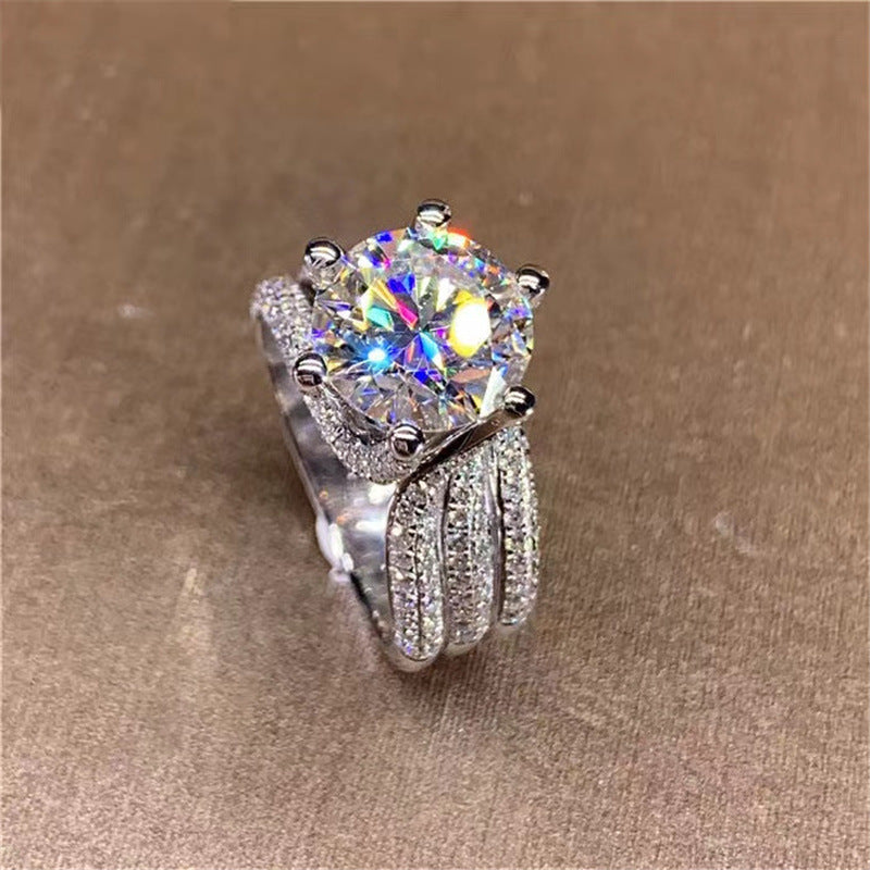 VVS Moissanite Ring for Women, Round Halo Style Engagement Ring, Split Shank Wedding Ring, 3 Carat or 5 Carat