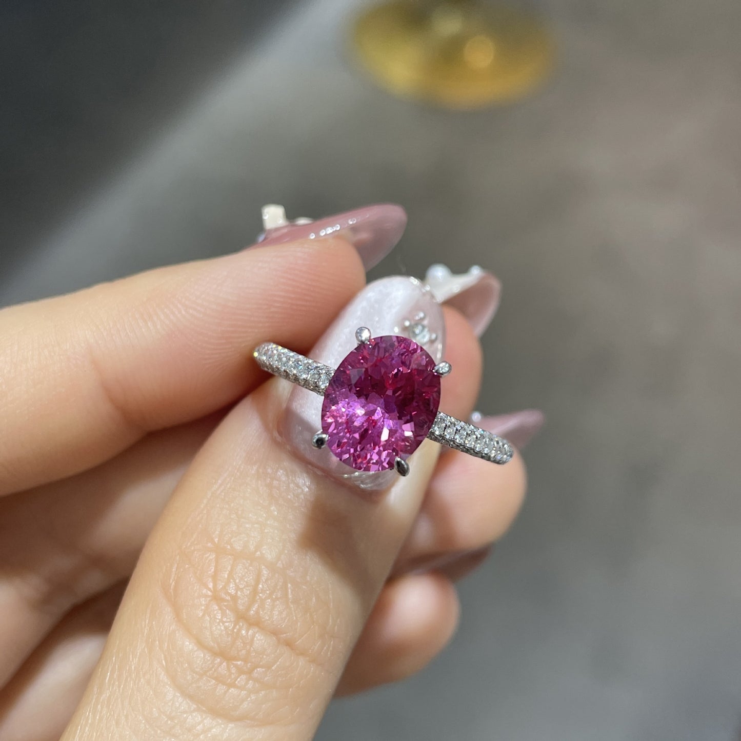 Lab-Created Ruby Oval Ring for Women, 925 Silver Pave Band Ring product image