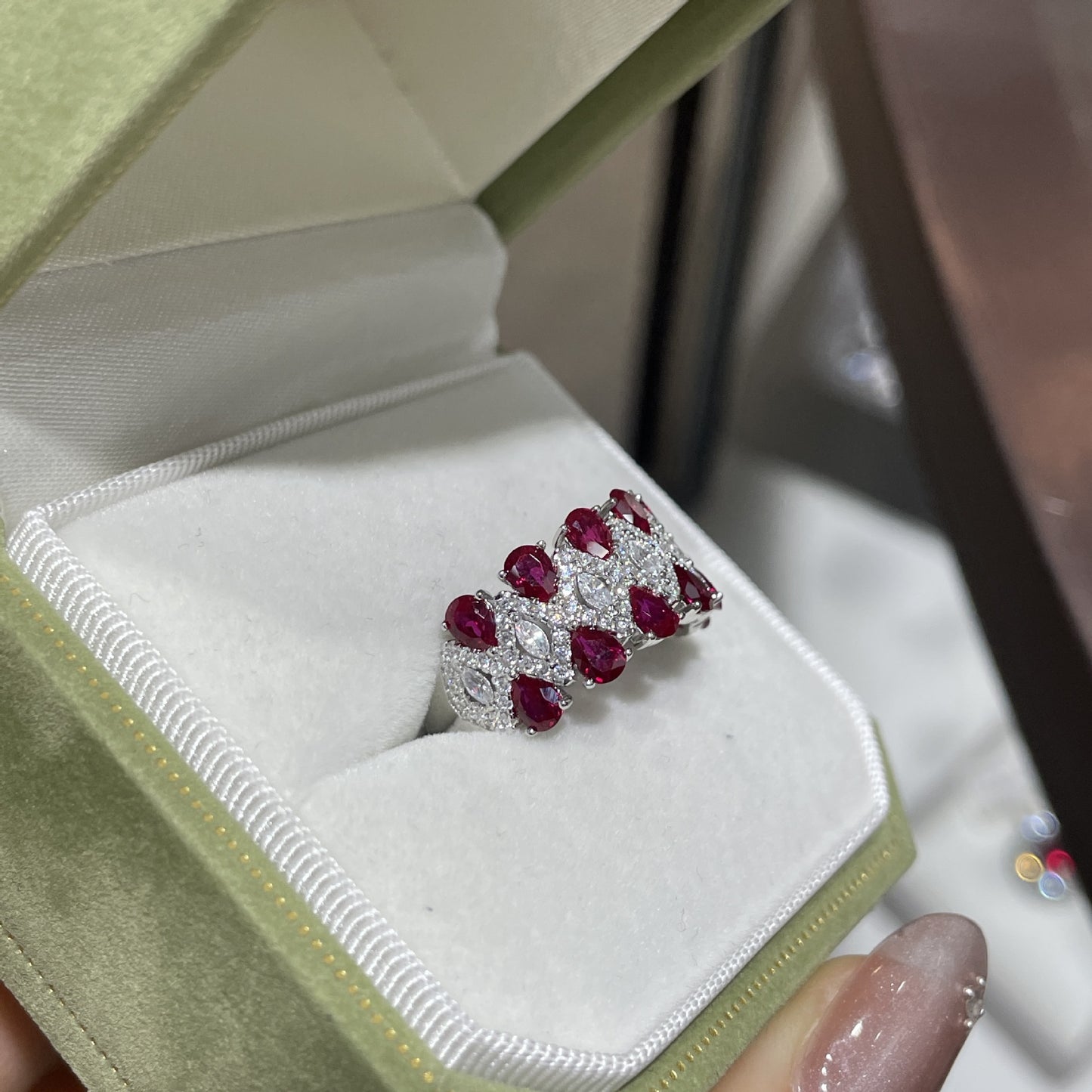 925 Silver Vintage Red Stone Bracelet, Ruby-Tone Wide Band Bangle product image
