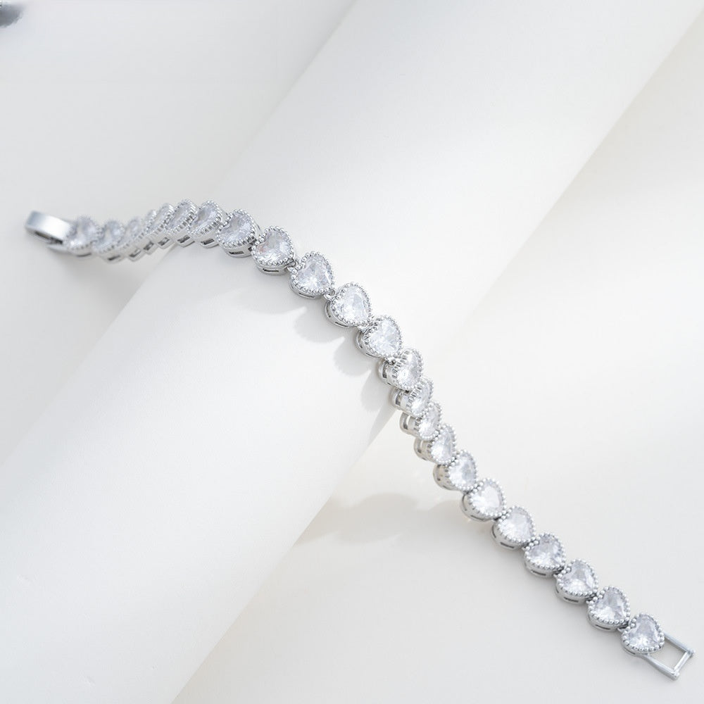 Elegant Heart Crystal Bracelet for Women – Silver Plated Dainty Luxury Chain Bracelet Gift for Her