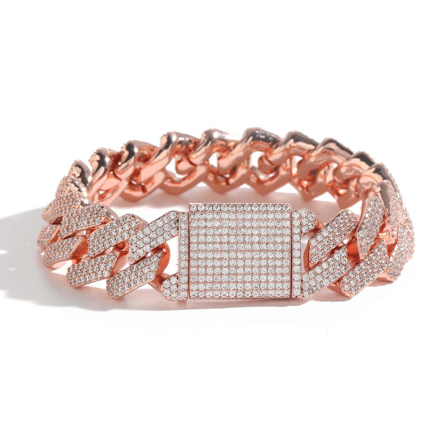 Hip Hop Minimalist Diamond Shape Cuban Link Copper Bracelet for Men