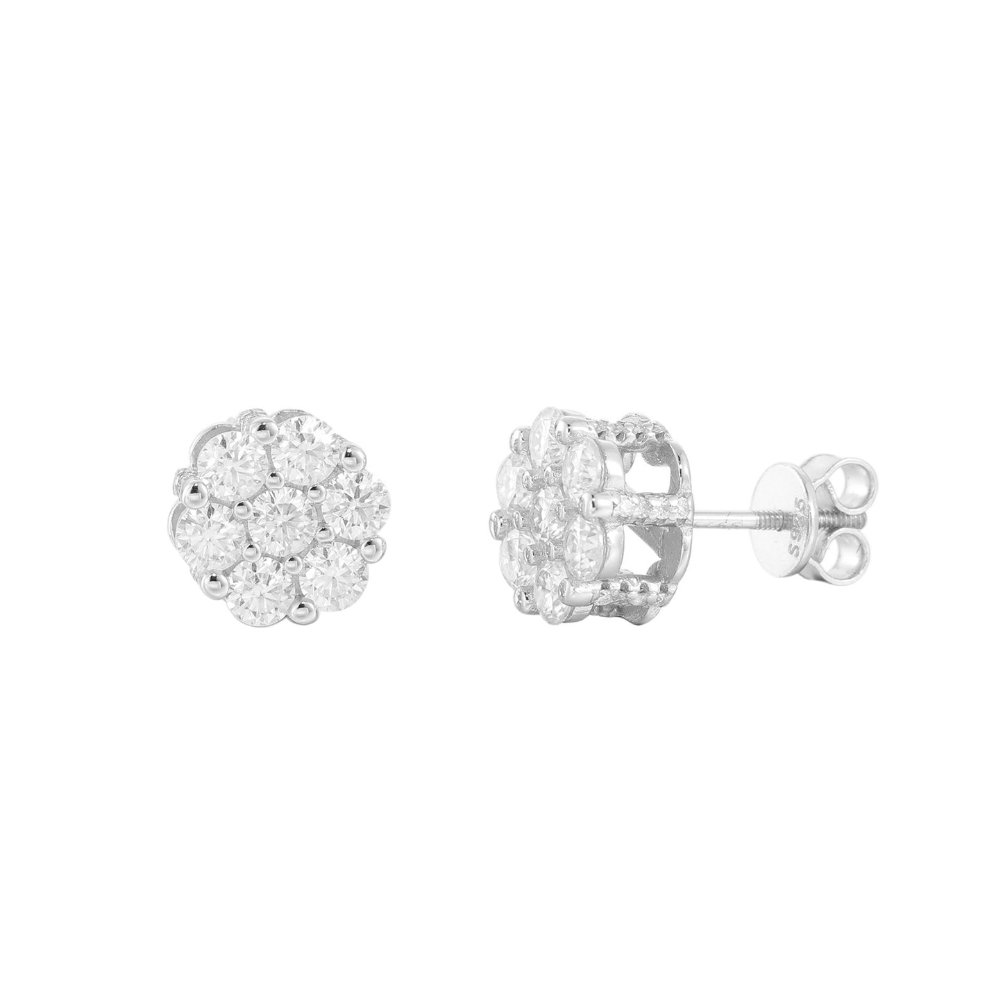 Moissanite Round Cluster Stud Earrings for Women, Sparkling Ear Studs product image