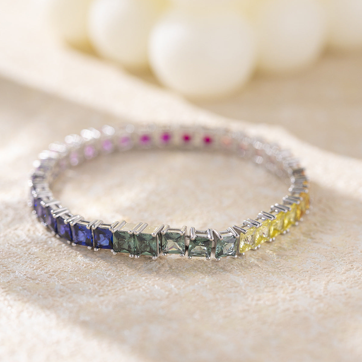 Rainbow Square Tennis Bracelet for Women, Colorful Bracelet product image