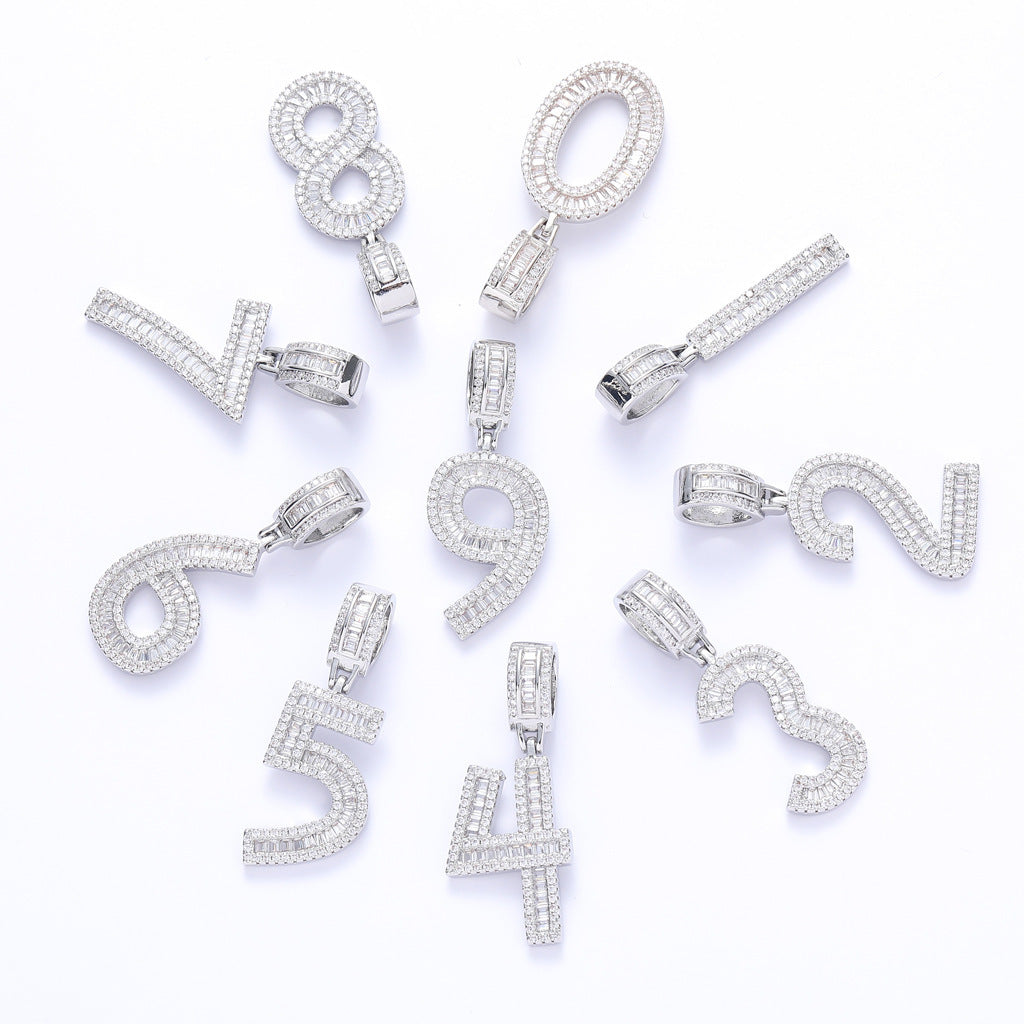 Hip Hop Minimalist Number Iced Link Cubic Zirconia Pendant Necklace for Men and Women