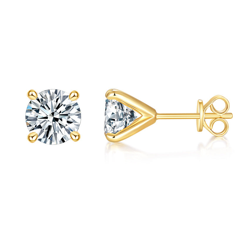 Moissanite Stud Earrings for Men and Women, 4-Prong Round Cut S925 Silver 18K Gold-Plated Earrings, 1ct 1.5ct 2ct 3ct product image