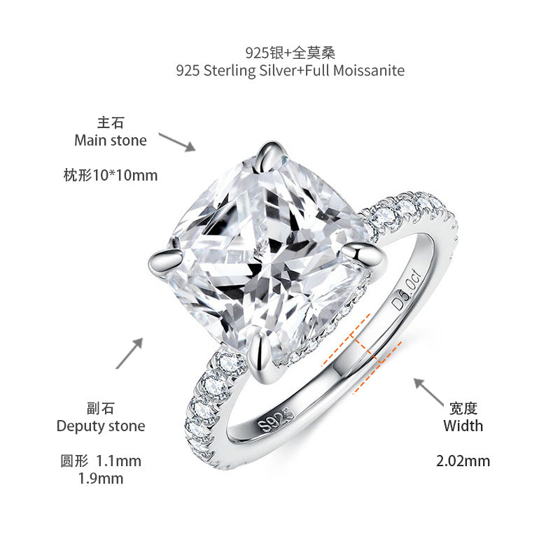 5 Carat Cushion Cut Moissanite Ring for Women, S925 Sterling Silver Pave Engagement Ring product image