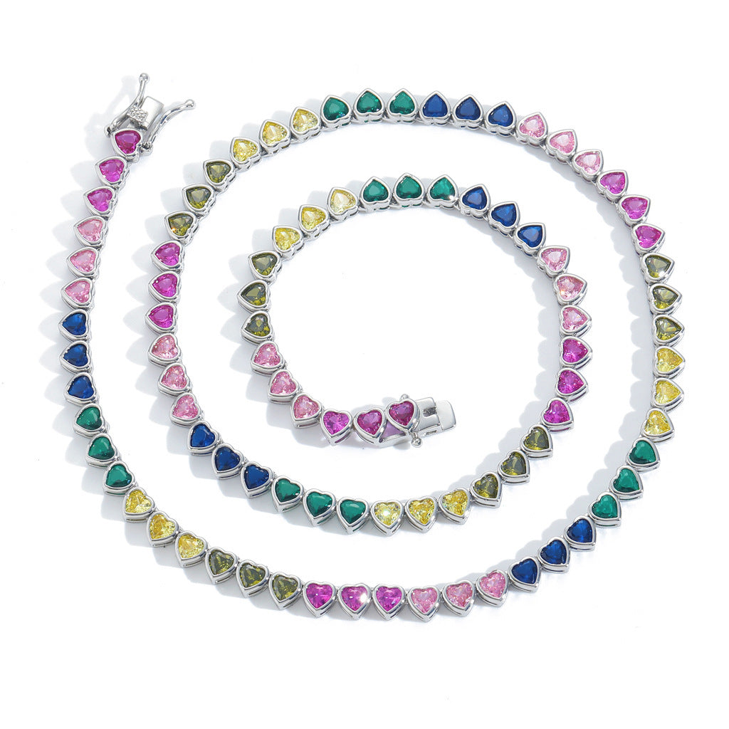 Heart Tennis Chain Cubic Zirconia Necklace for Men