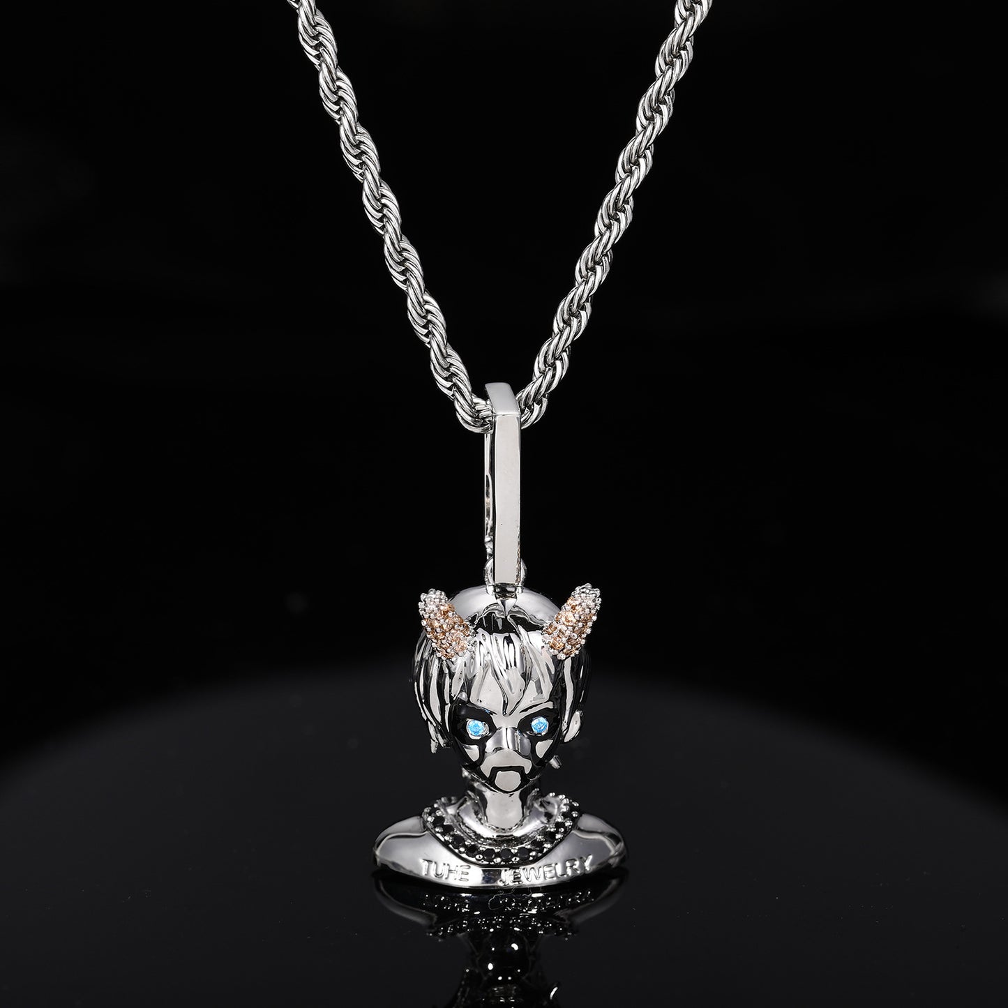 Cyber Devil Boy Pendant Necklace for Men and Women, Hip Hop Cartoon Copper Chain with Cubic Zirconia product image