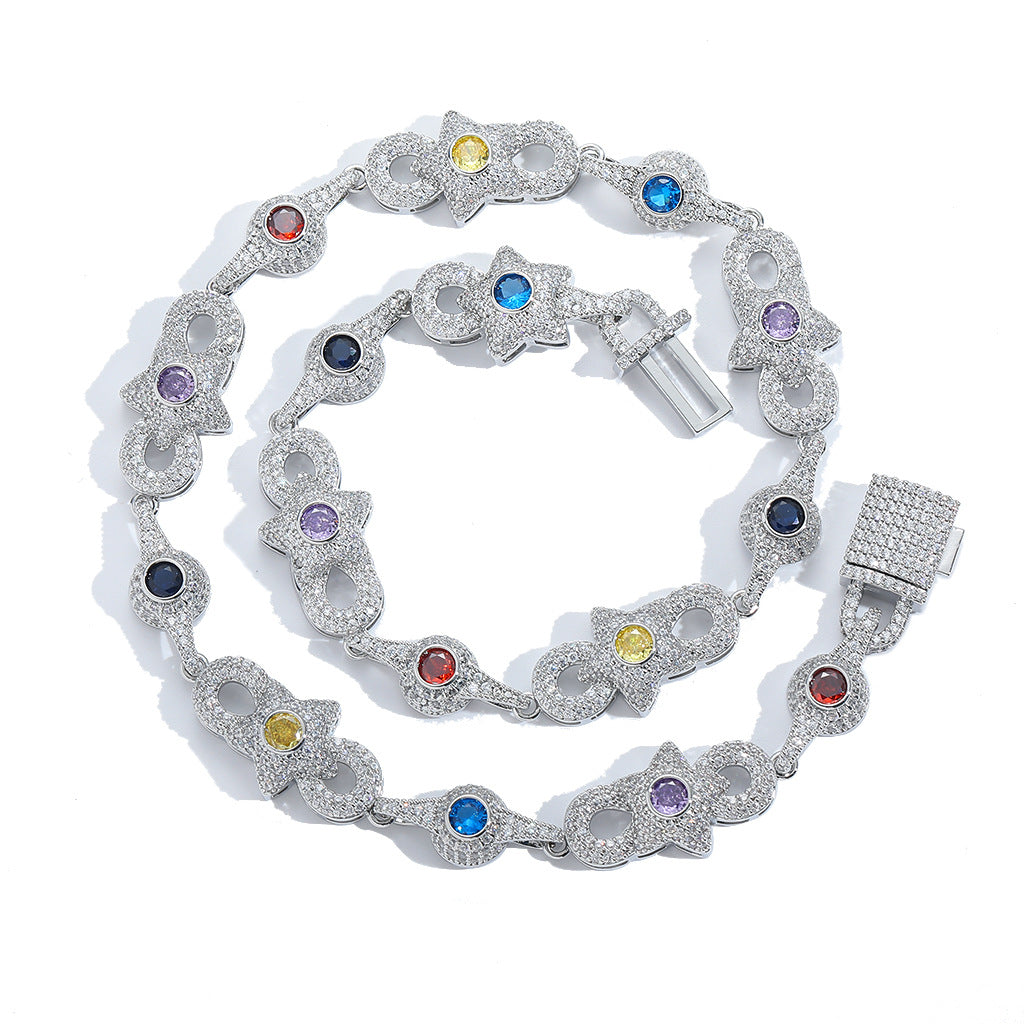 Hip Hop Star Eye Round Cubic Zirconia Necklace for Men