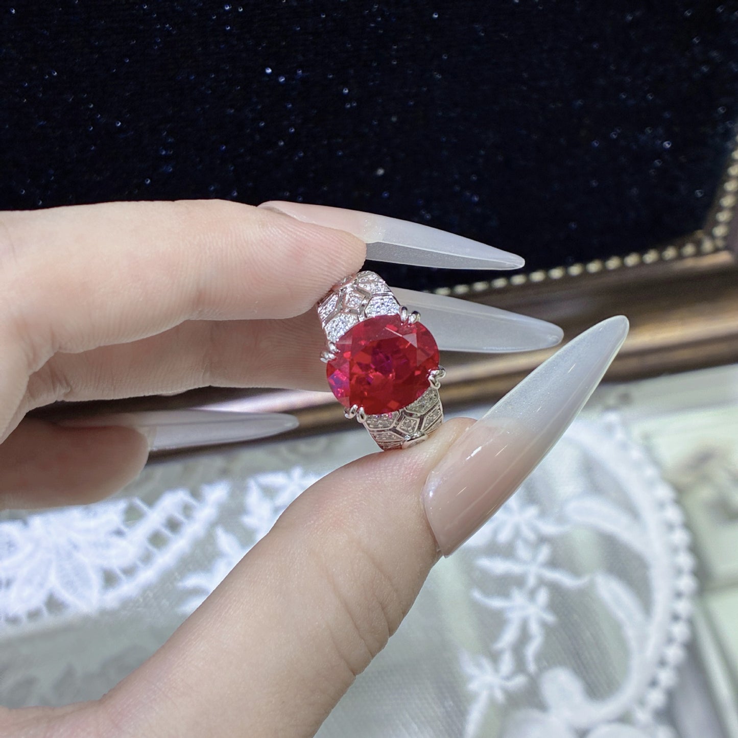 Vintage-Inspired 6 Carat Lab-Grown Ruby Ring, S925 Silver Gold-Plated Statement Ring product image