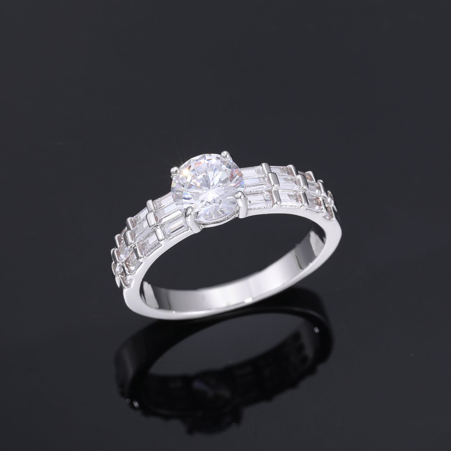 7MM Iced Out Zircon Ring for Men and Women - Round Center Geometric Band in White Tone or Yellow Tone product image