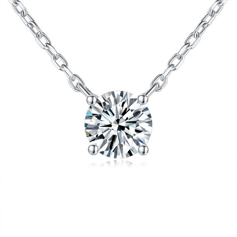Round Moissanite Pendant Necklace, 4-Prong Solitaire, 18K Gold Plated S925 Silver product image