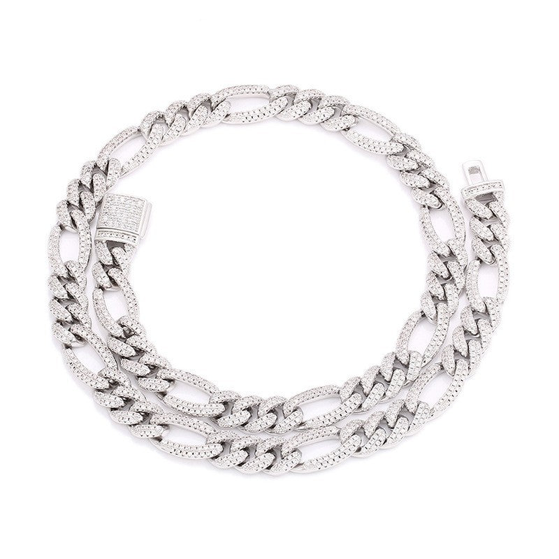 10mm Iced Out Figaro Cuban Link Chain Necklace for Men & Women - Geometric Cubic Zirconia Hip Hop Jewelry product image