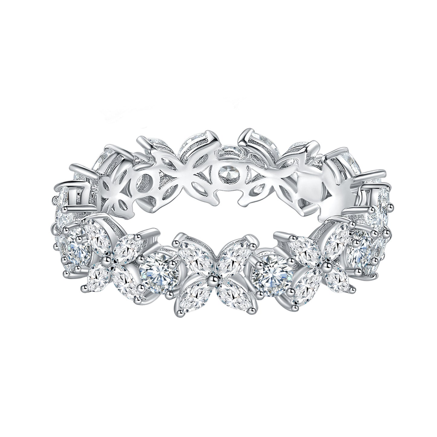 Moissanite Clover Ring, Marquise Cluster Promise Ring, Stackable Wedding Ring product image