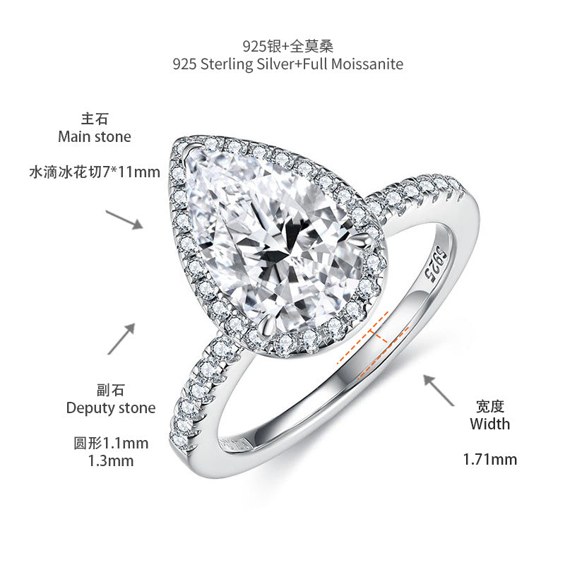 3 Carat Pear Cut Moissanite Halo Ring, 925 Sterling Silver Promise Ring product image