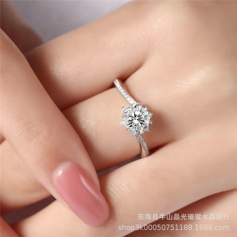 VVS Moissanite Snowflake Halo Ring for Women, Floral Engagement Ring, Adjustable or Multi-Size Promise Ring