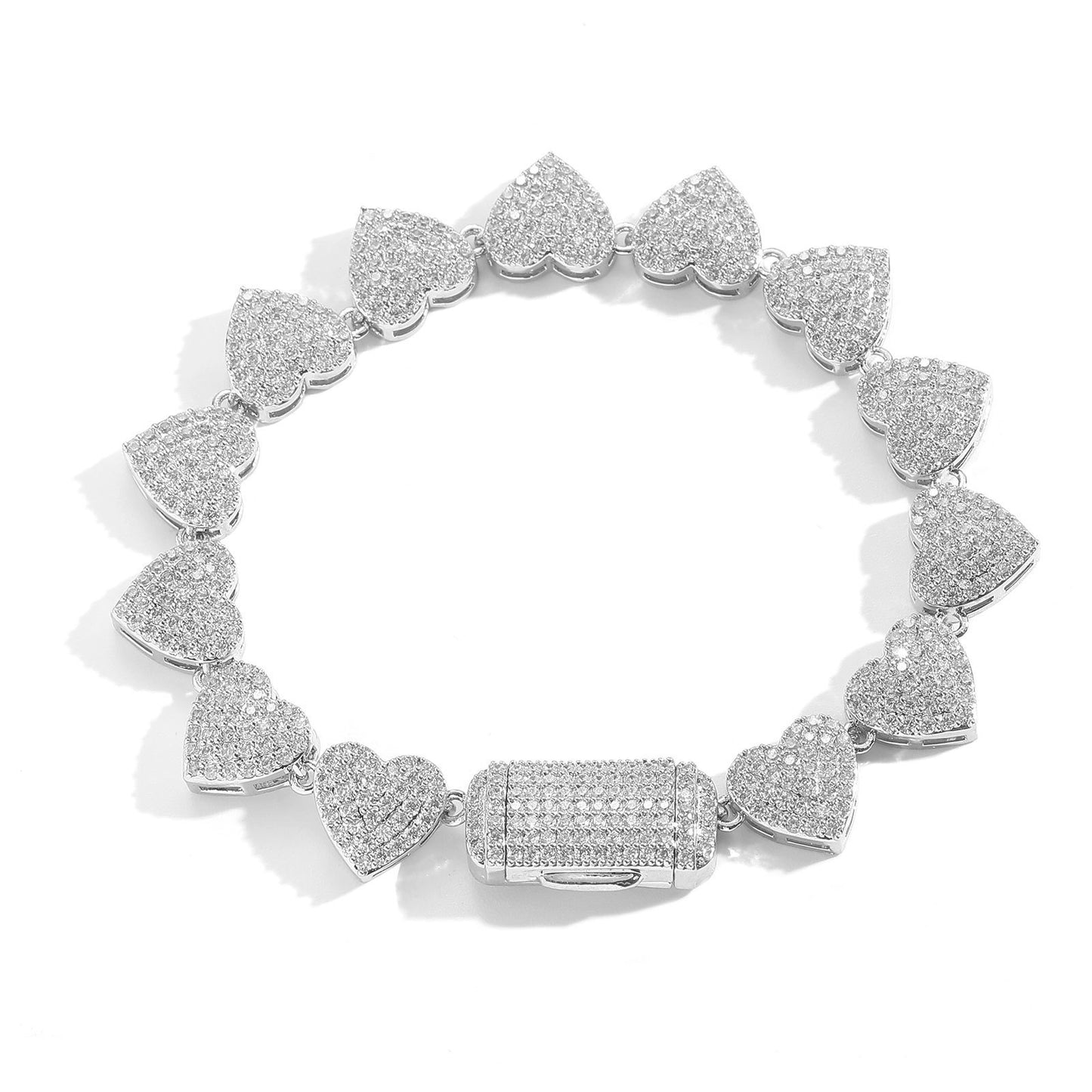 Hip Hop Heart Tennis Chain Cubic Zirconia Bracelet for Men