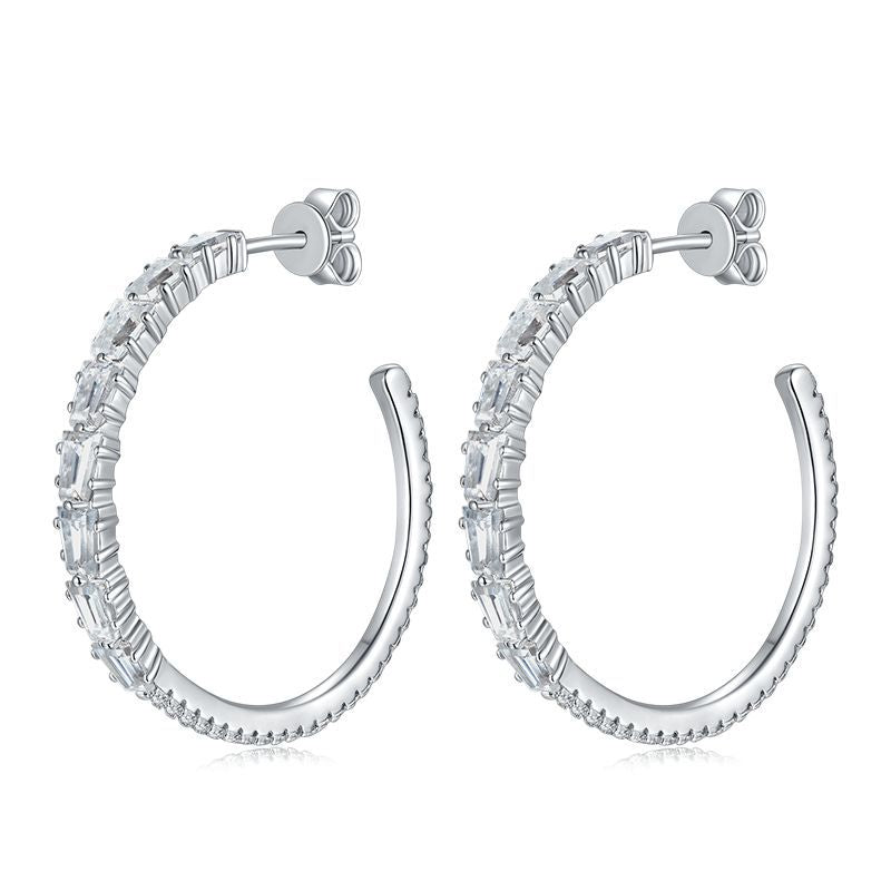 925 Silver Moissanite Hoop Earrings, Square and Round Stone Stud Hoops for Women product image