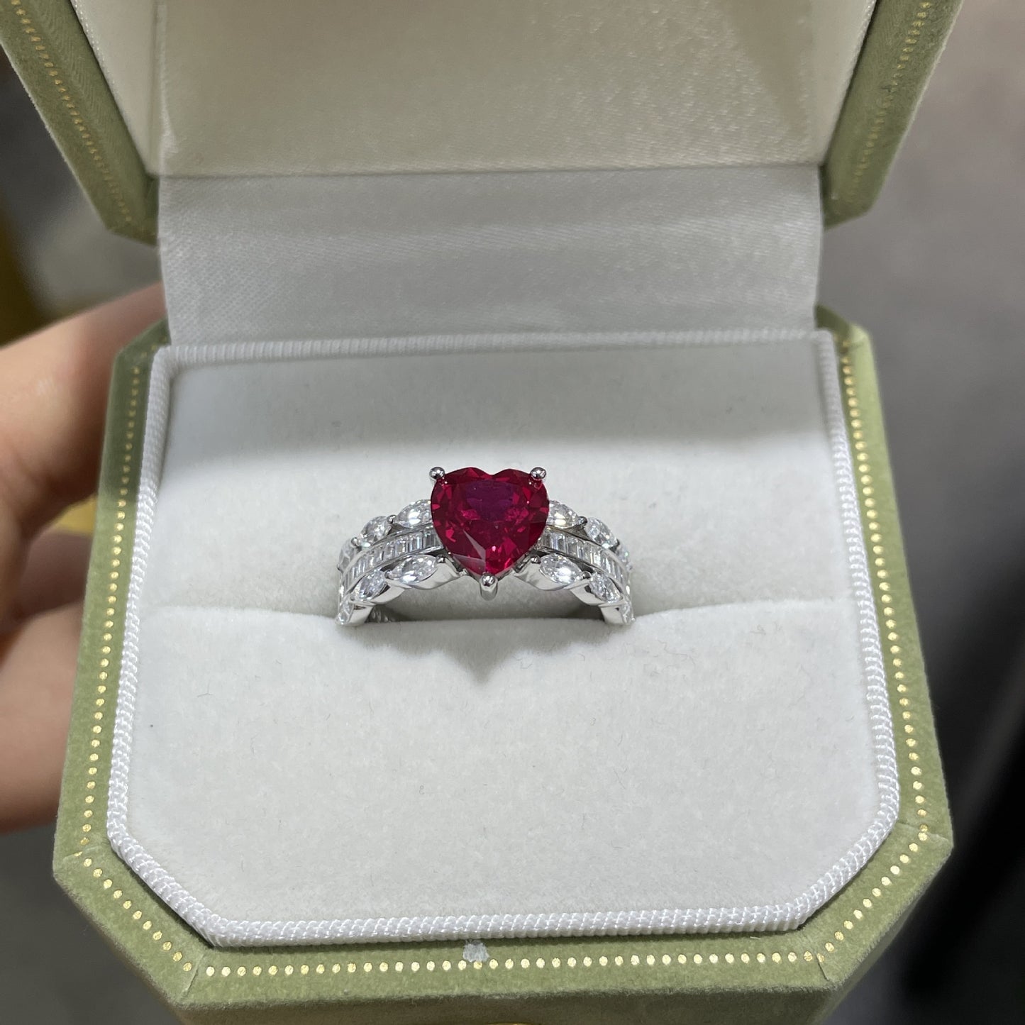 S925 Heart Ruby Ring for Women, Vintage Promise Ring product image