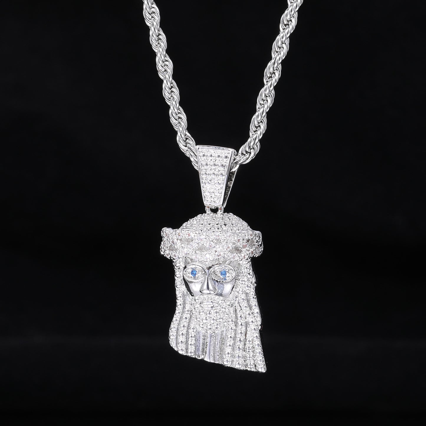Iced Out Jesus Pendant Necklace for Men - Gold Tone Rope Chain Cuban Link Style Hip Hop Jewelry product image