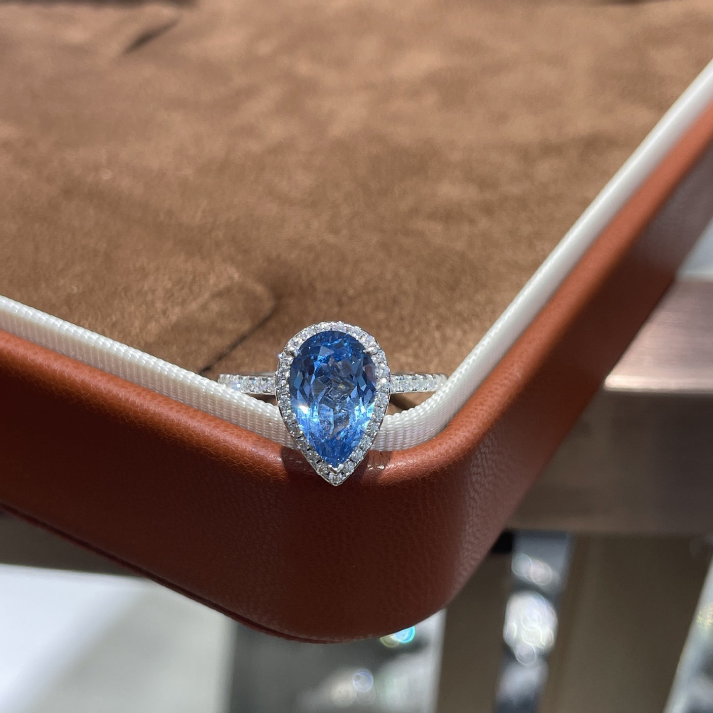 Blue Pear Halo Ring for Women, Moissanite Ring, S925 Teardrop Engagement Style product image
