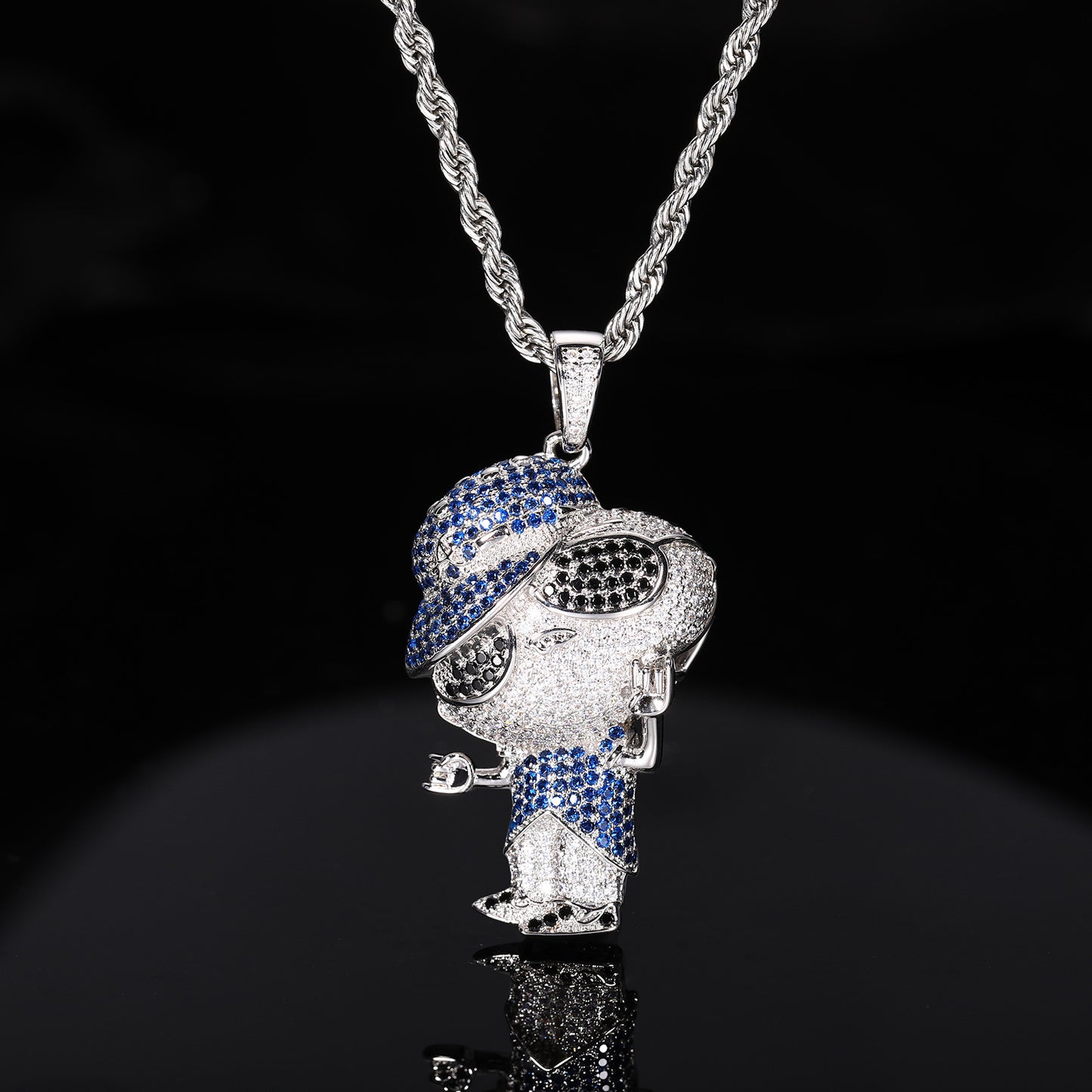 Iced Out Cartoon Boy Pendant Necklace with Rope Chain - Hip Hop Cubic Zirconia Statement Chain for Men & Unisex product image