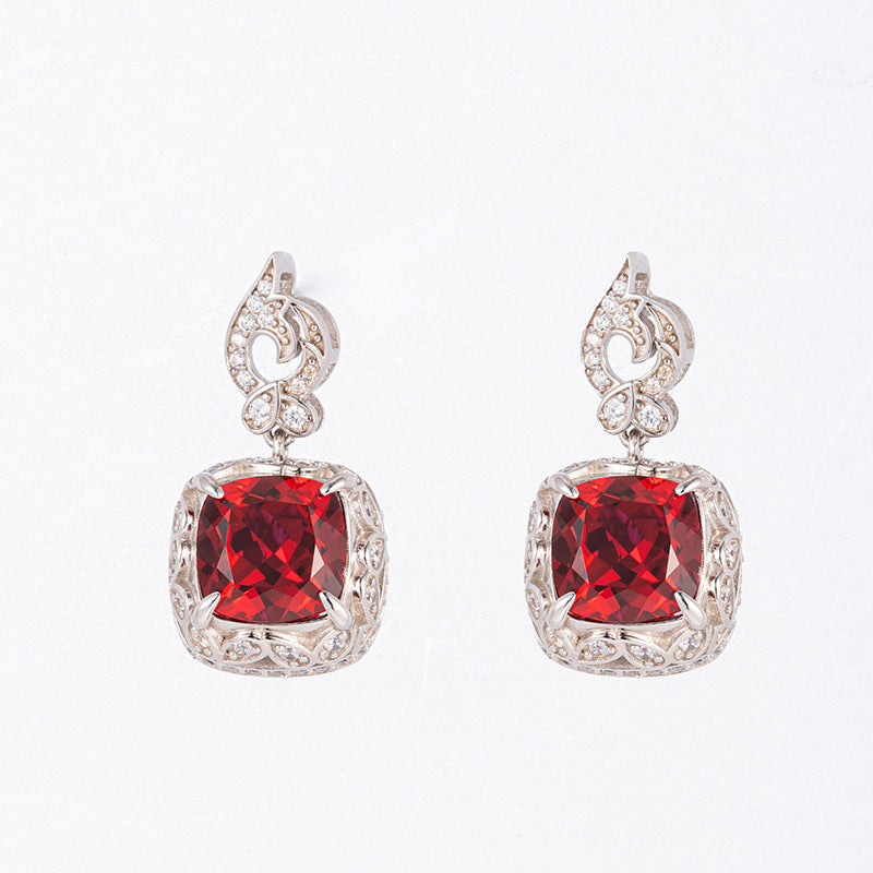 8mm Lab Grown Ruby Cushion Stud Earrings, S925 Silver 18K Gold Plated for Women product image