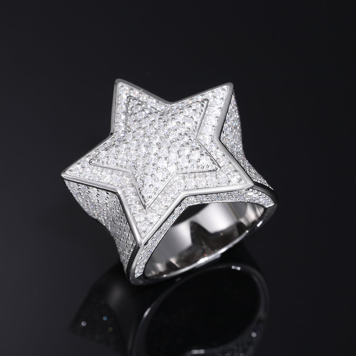925 Silver Moissanite Star Ring - Iced Hip Hop Unisex Statement Band product image