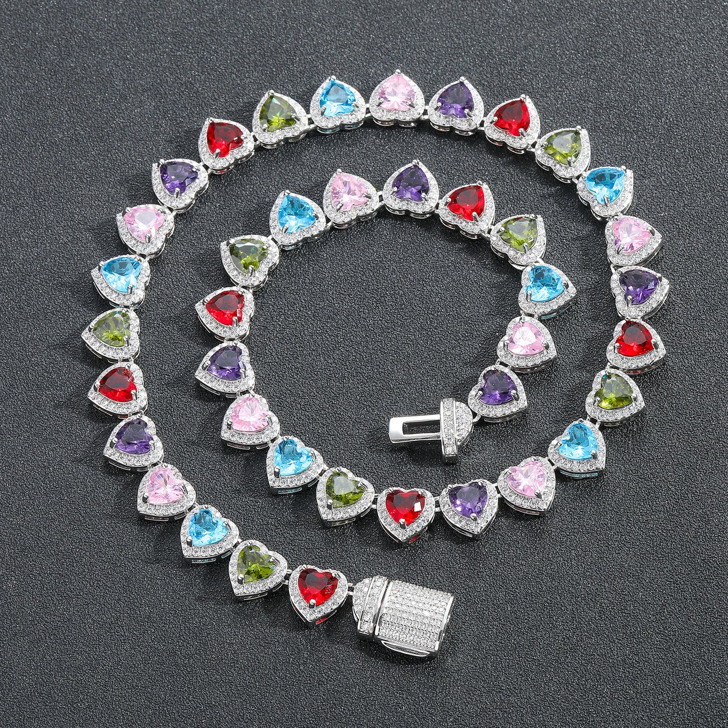 Hip Hop Heart Cubic Zirconia Necklace for Men and Women