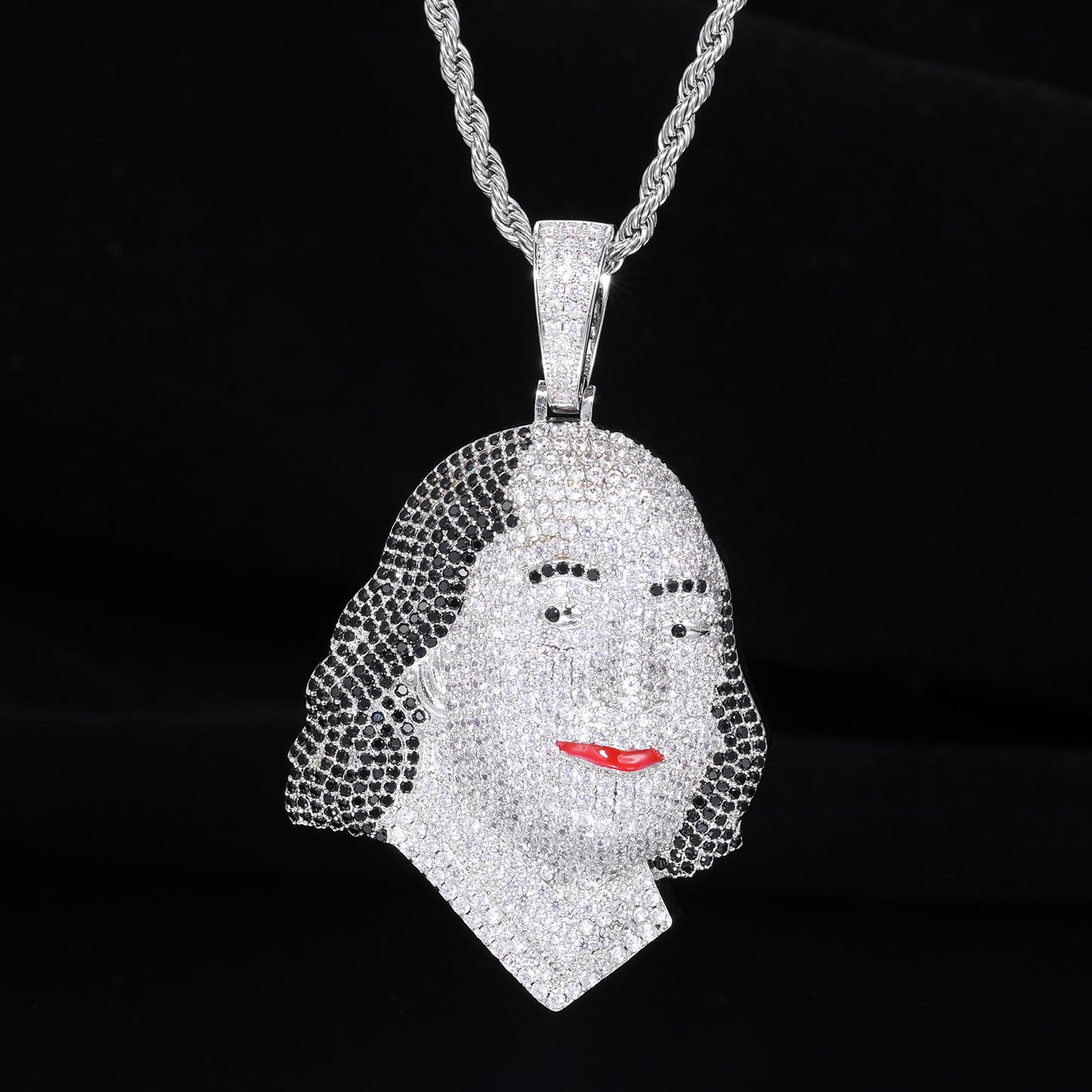Portrait Face Zircon Hip Hop Pendant Necklace with Rope Chain product image