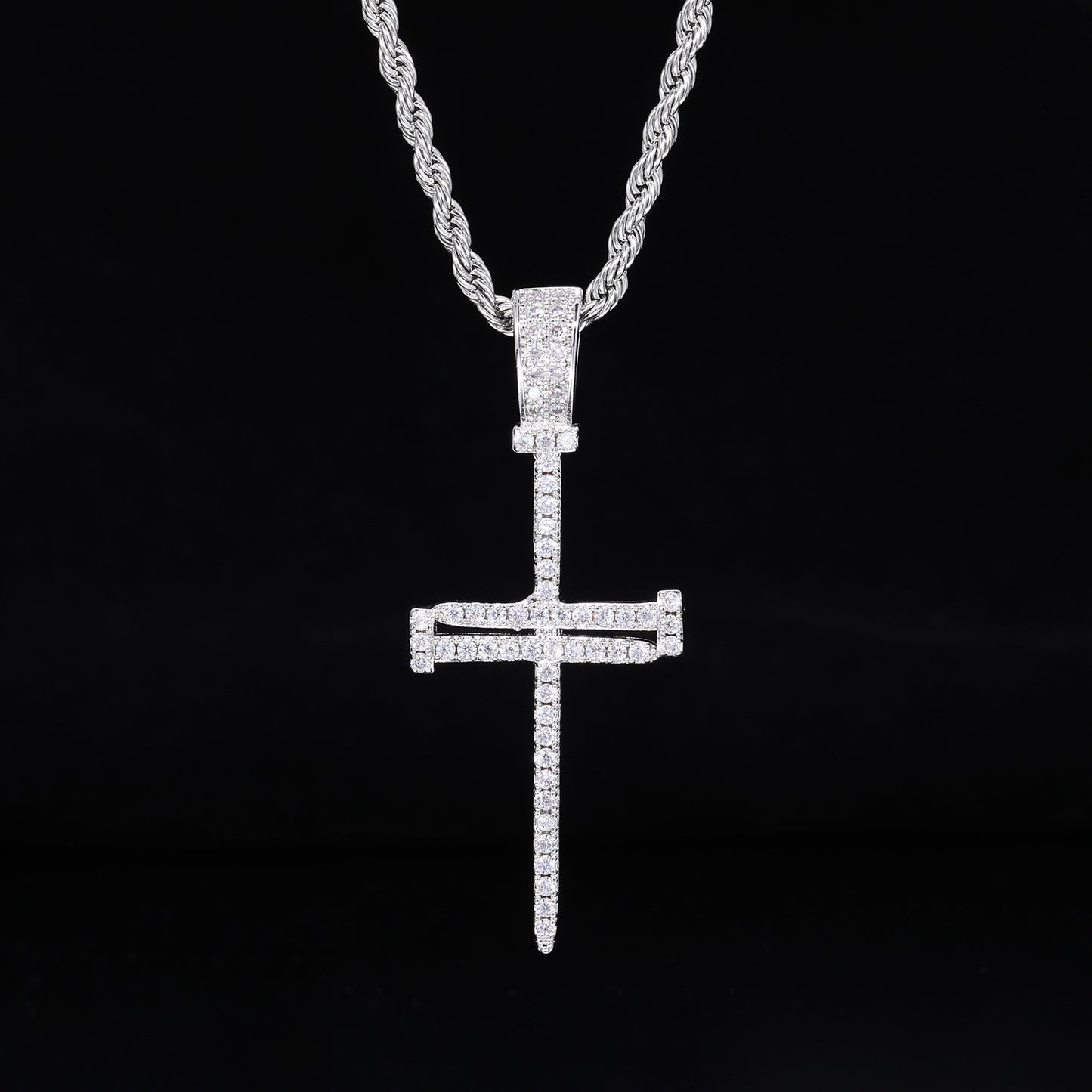 Iced Out Cross Pendant Necklace for Men and Women – Vintage Punk Hip Hop Chain in Gold or Silver Tone product image