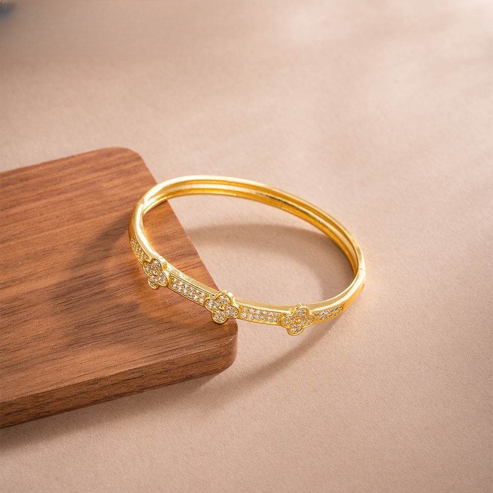 Elegant Gold Plated Letter Bangle Bracelet for Women with Crystal Accents