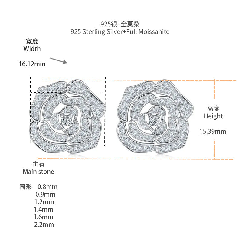 S925 Sterling Silver Camellia Flower Moissanite Stud Earrings for Women product image