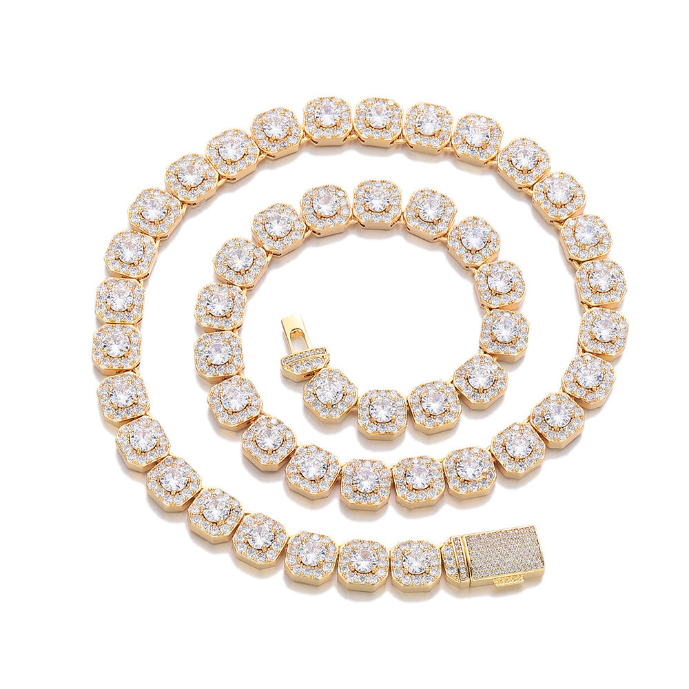 Iced Out Square Link Chain Bracelet & Necklace, Zircon Hip Hop Jewelry