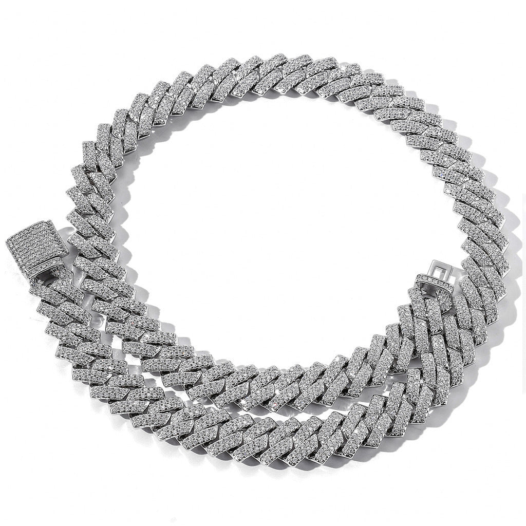 Hip Hop Diamond Shape Cuban Link Cubic Zirconia Necklace for Men