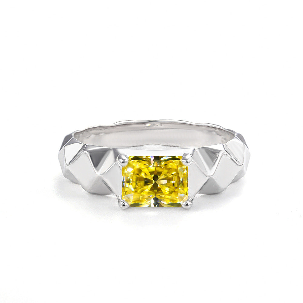 1ct Radiant Cut Moissanite Solitaire Ring, Geometric S925 Silver Band product image