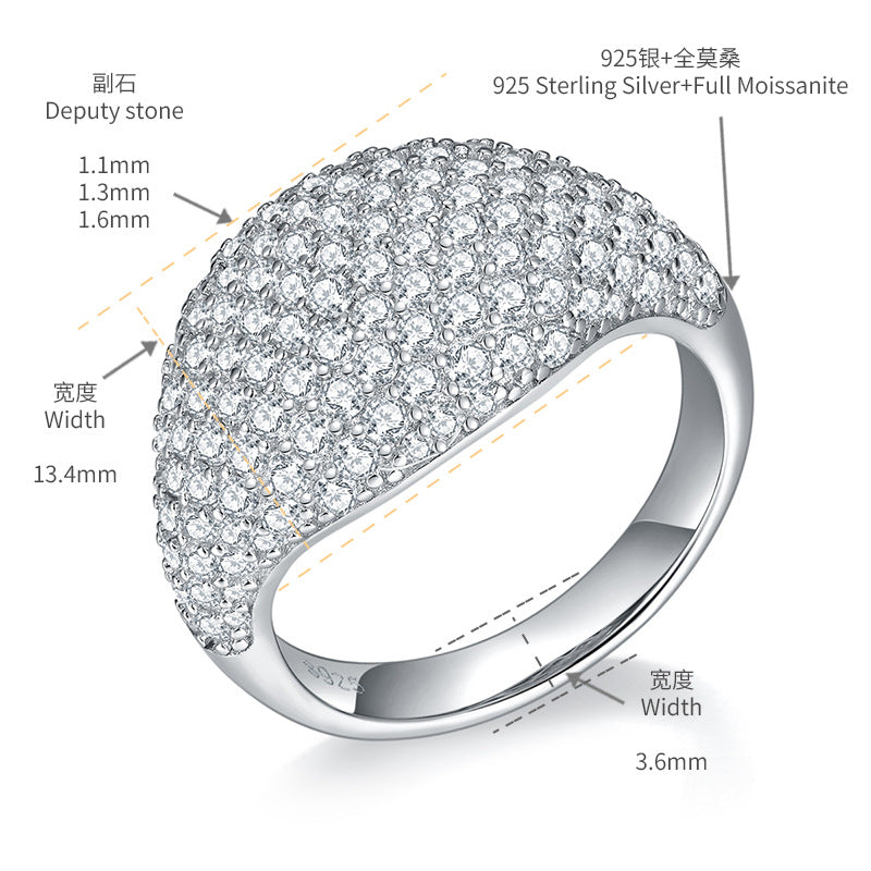 Moissanite Pavé Dome Ring, S925 Silver, 18K Gold Plated Unisex Fashion Ring product image