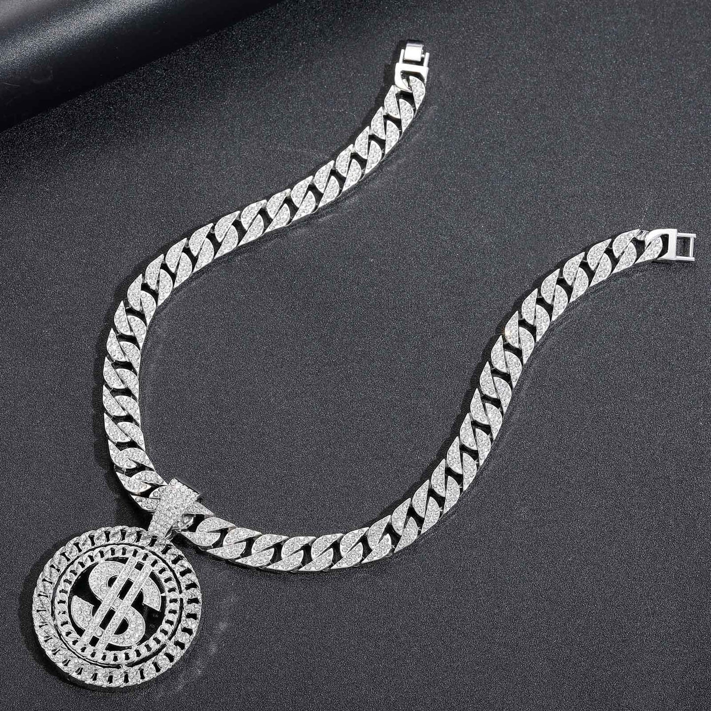 Hip Hop Cuban Link Dollar Alloy Pendant Necklace for Men and Women