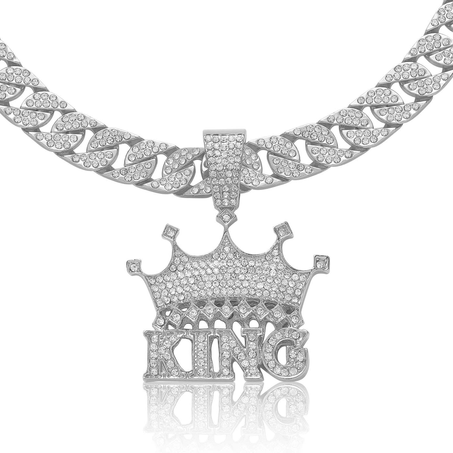 Hip Hop Crown Letter Cuban Link Alloy Pendant Necklace for Men and Women