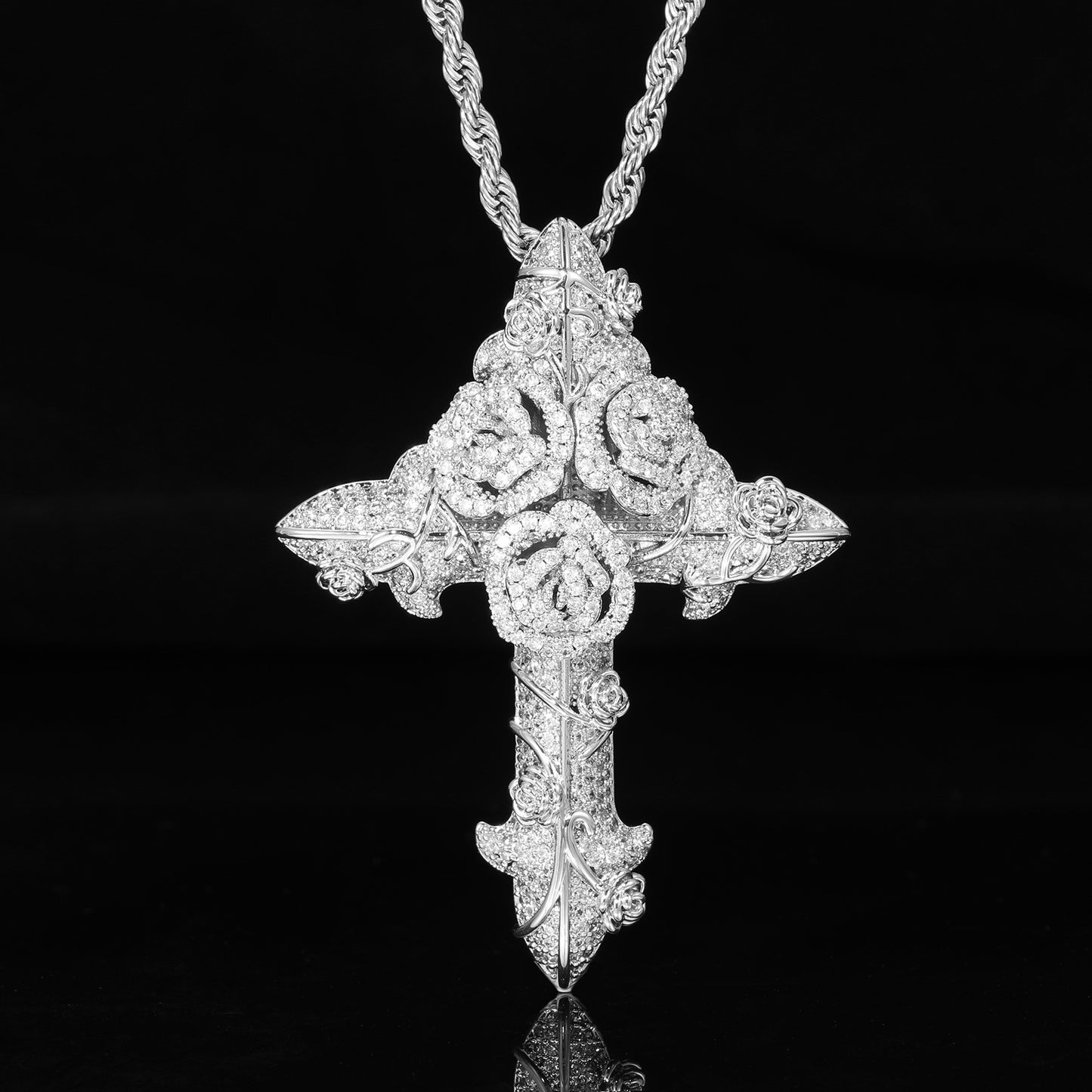 Cross Pendant Necklace with Rope Chain, Zircon Hip Hop Pendant Jewelry, Floral Geometric Statement Necklace product image