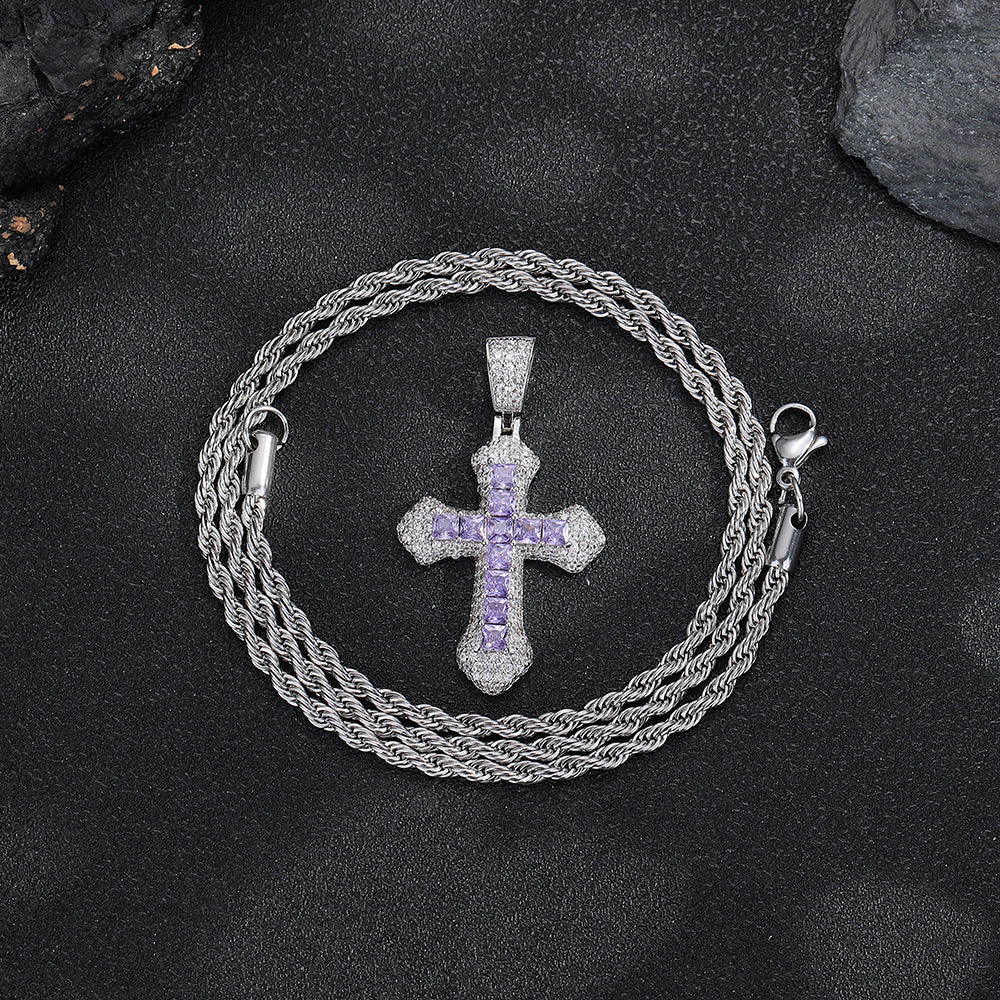 Colorful Cross Pendant Necklace for Men Women, Hip Hop Rope Chain Jewelry