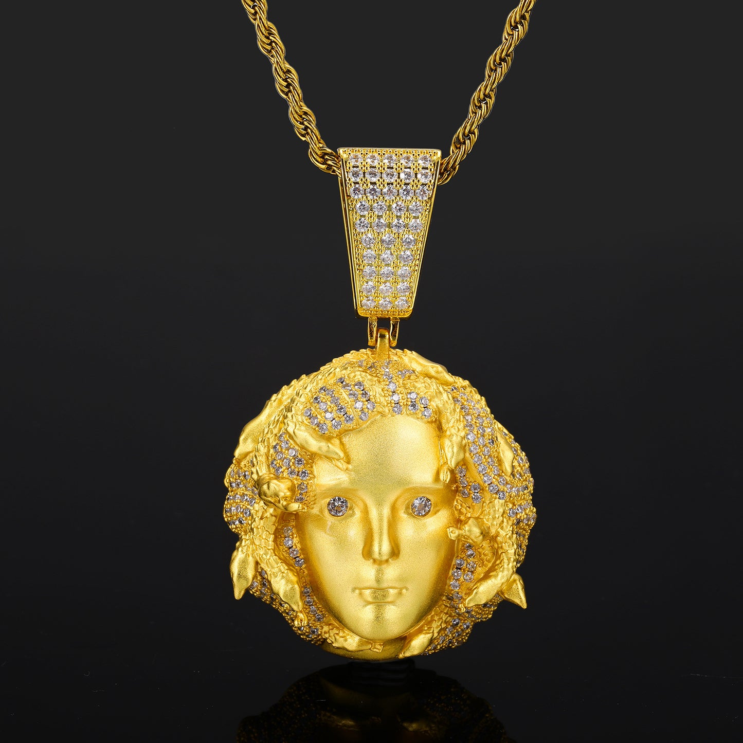 Iced Out Medusa Pendant Necklace for Men with Rope Chain, Cubic Zirconia Hip Hop Pendant product image