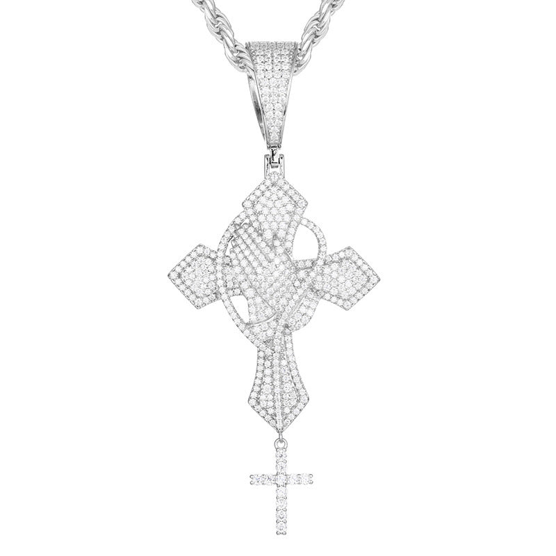 Iced Out Moissanite Cross Pendant Necklace in 925 Silver with Rope Chain product image
