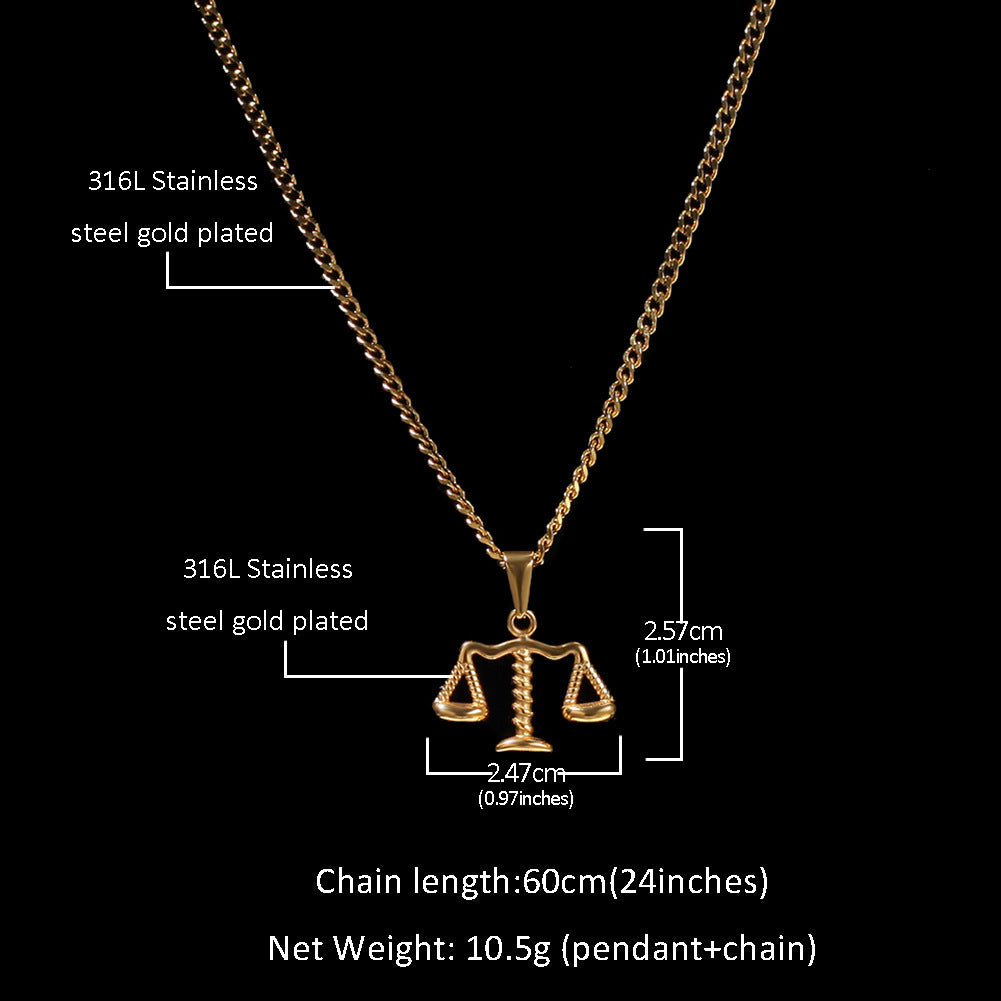不锈钢小天平金色+3mm24inch古巴链