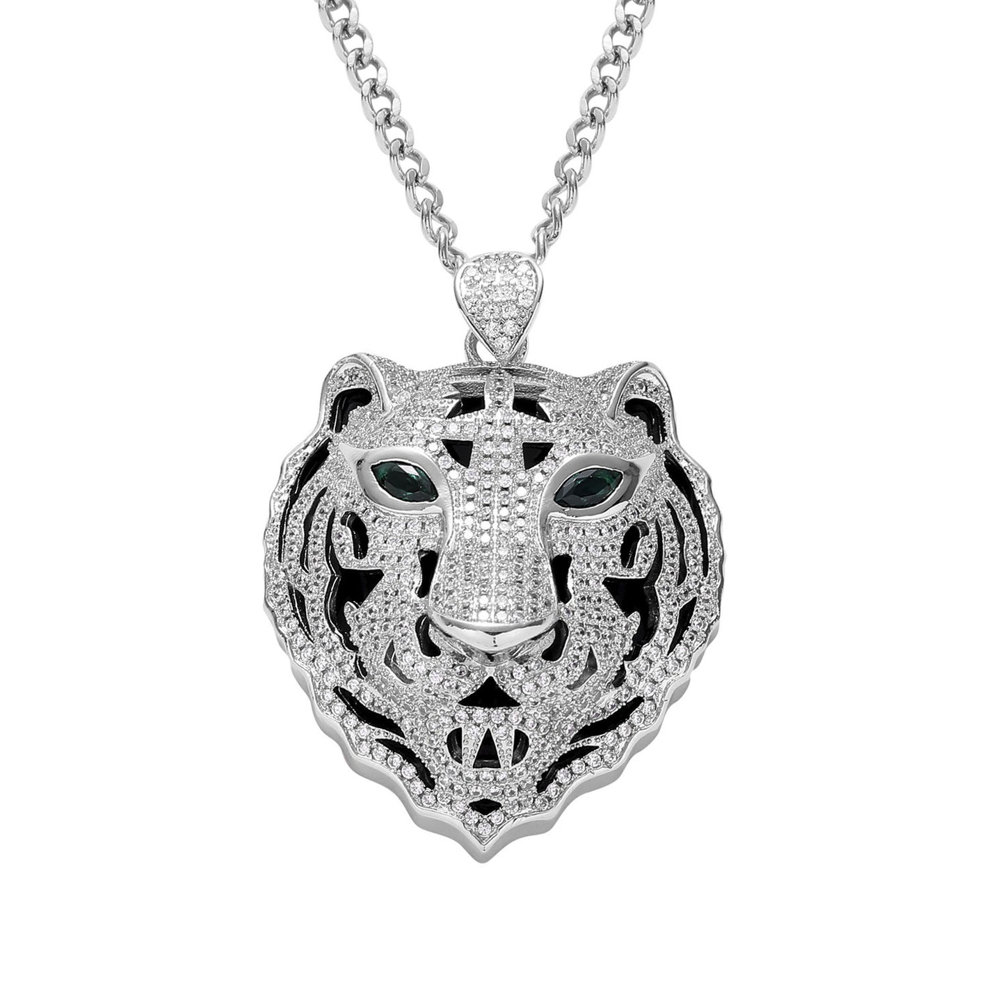 Hip Hop Tiger Cubic Zirconia Pendant Necklace for Men and Women