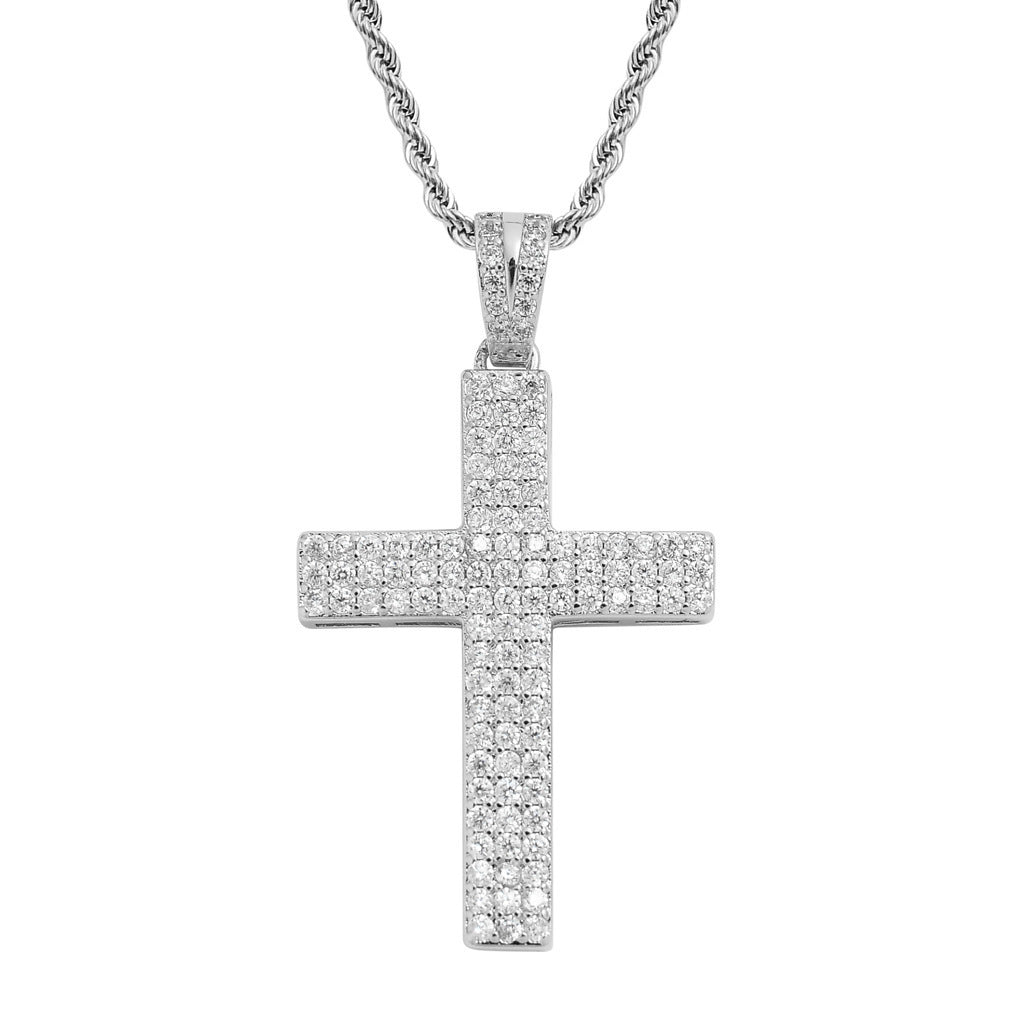 Hip Hop Cross Cubic Zirconia Pendant Necklace for Men and Women