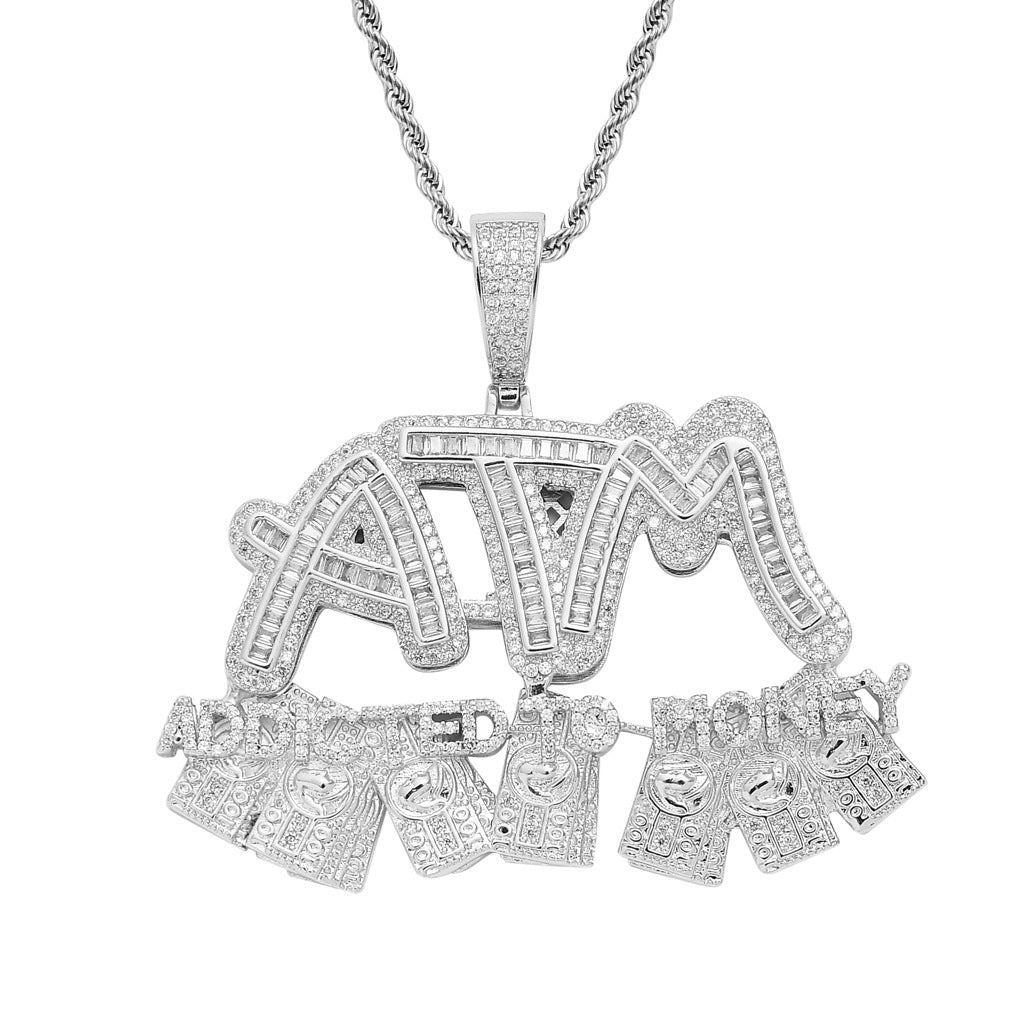 Hip Hop Letter Dollar Cubic Zirconia Pendant Necklace for Men and Women