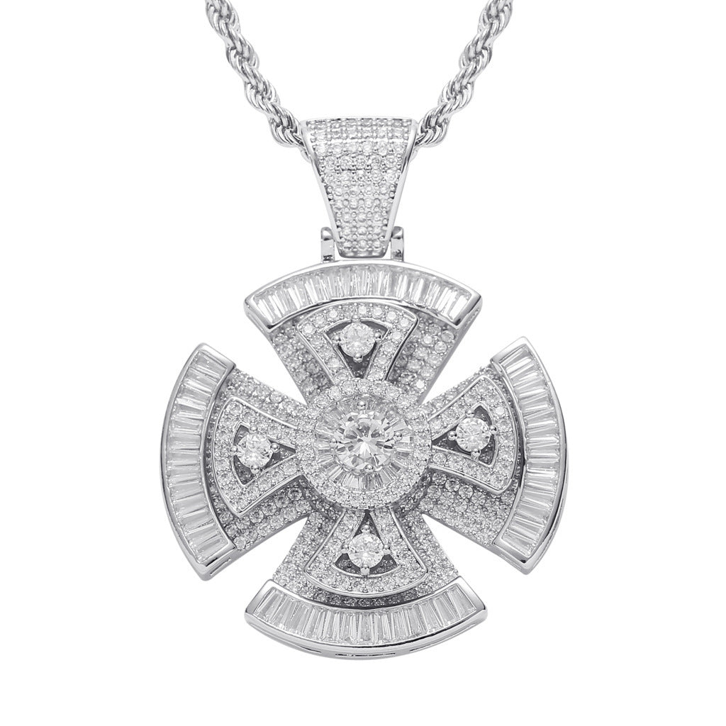 Hip Hop Light Luxury Cross Floral Geometric Copper Pendant Necklace for Men and Women